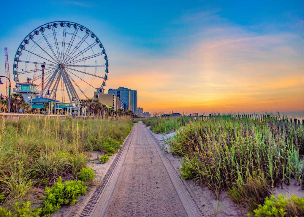 picture of Myrtle Beach SkyWheel in background with sand and sand dunes